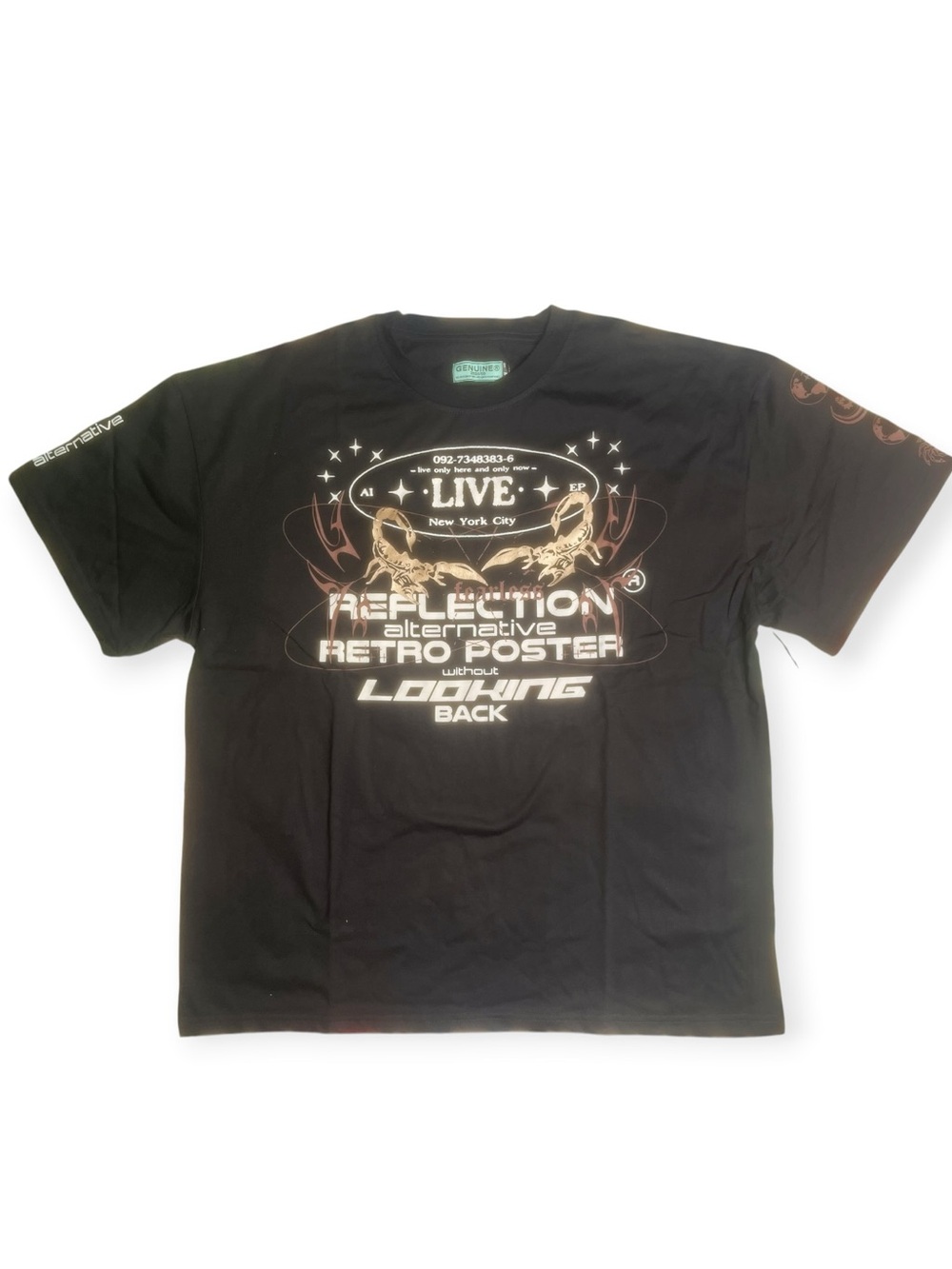Sz various Black Graphic Tee with Retro Poster Design